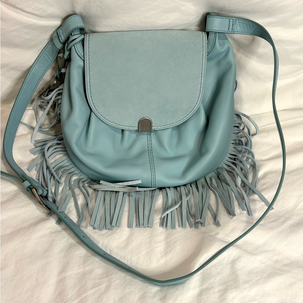 Fossil Gigi Flap Crossbody Fringe Leather Messenger Bag Turquoise Boho Purse